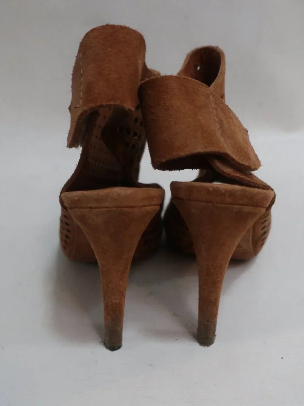 Womens Pedro Garcia Brown Sofia Perforated Suede Peep Toe Booties 37.5 US/7.5